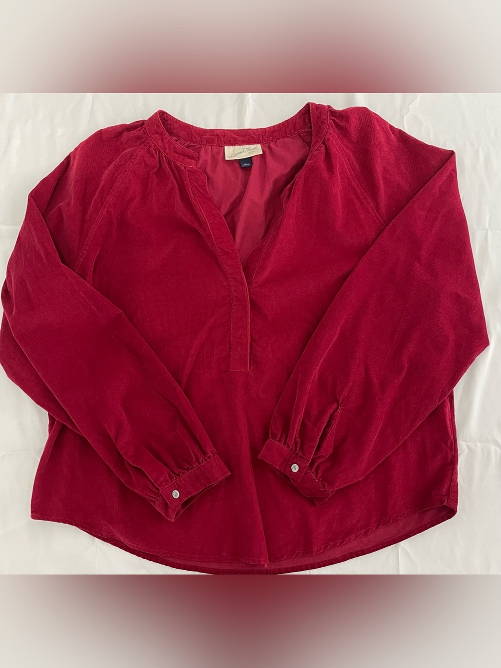 Universal Thread Women's Corduroy Deep Red Split-Neck Blouse